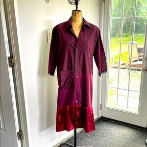 Burgundy Button-Up Dress with Pockets